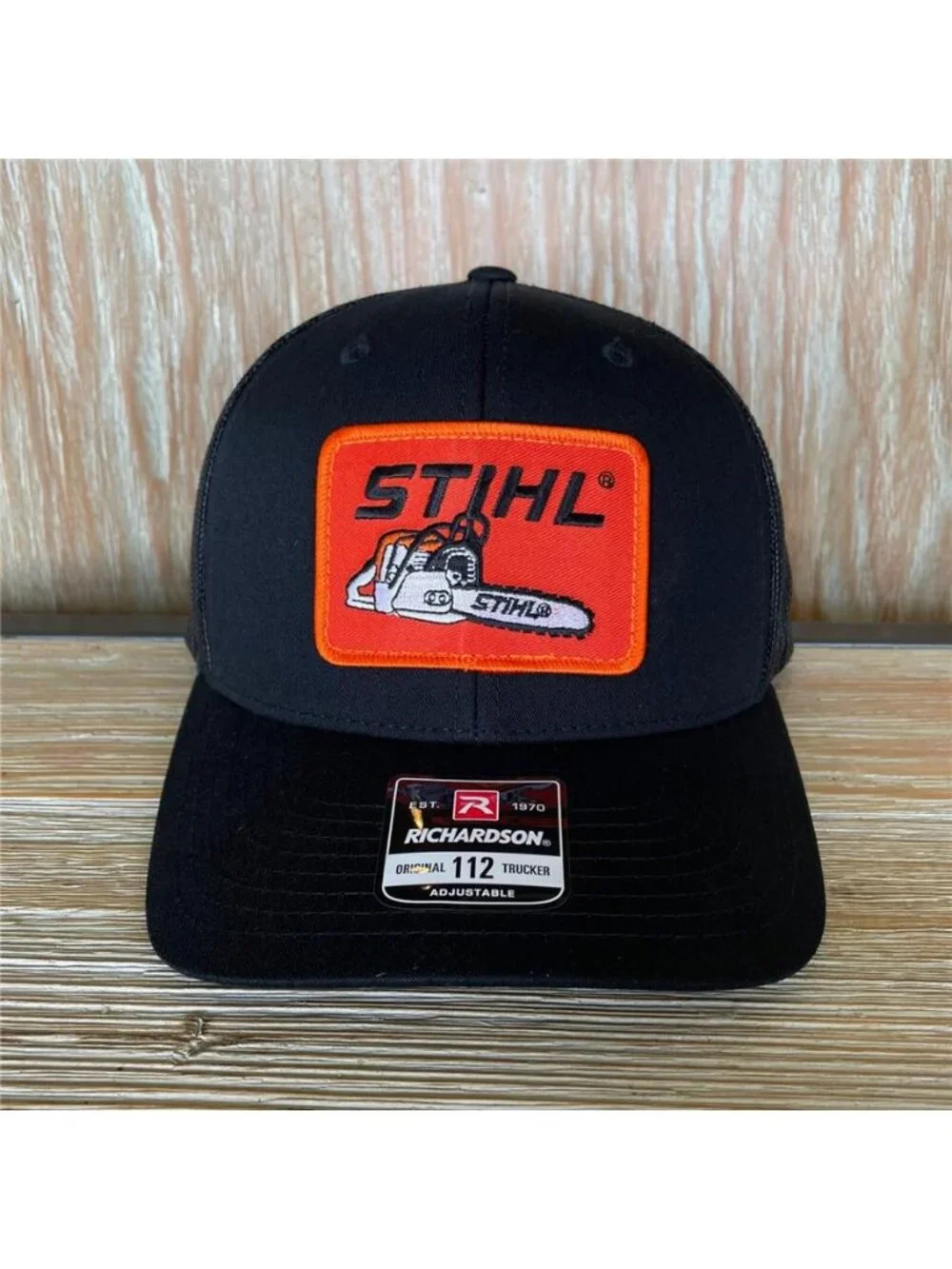 Retro Chainsaw Forestry Patch All Black Richardson 112 Trucker Hat Cap Logging